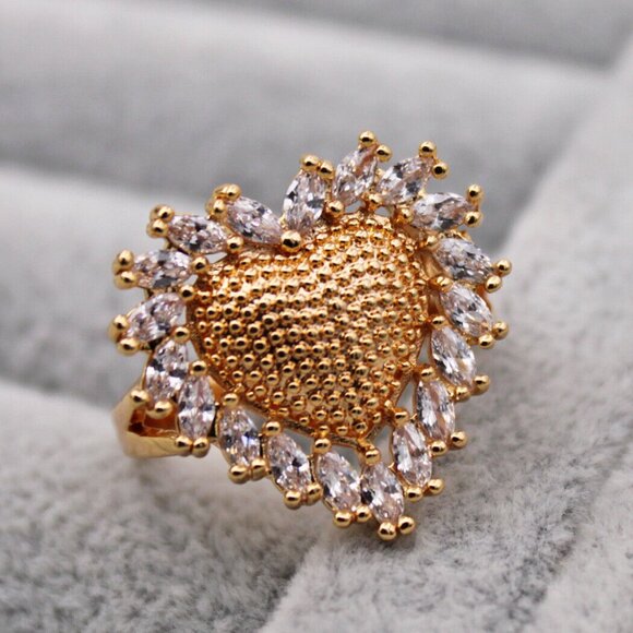 18K Yellow Gold Filled Boho Heart White Diamond Zircon Ring Gorgeous Party Gift - Picture 6 of 10